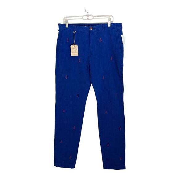 Brooks Brothers Red Fleece Anchor Embroidered Seersucker Pant Men Sz 34x34 Blue